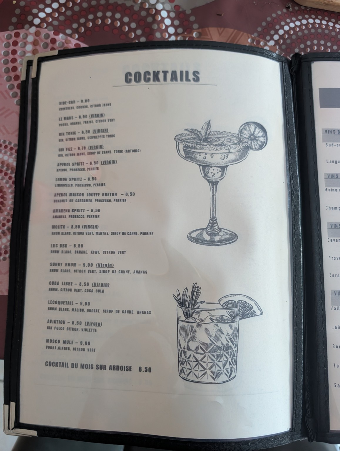 Carte : cocktails