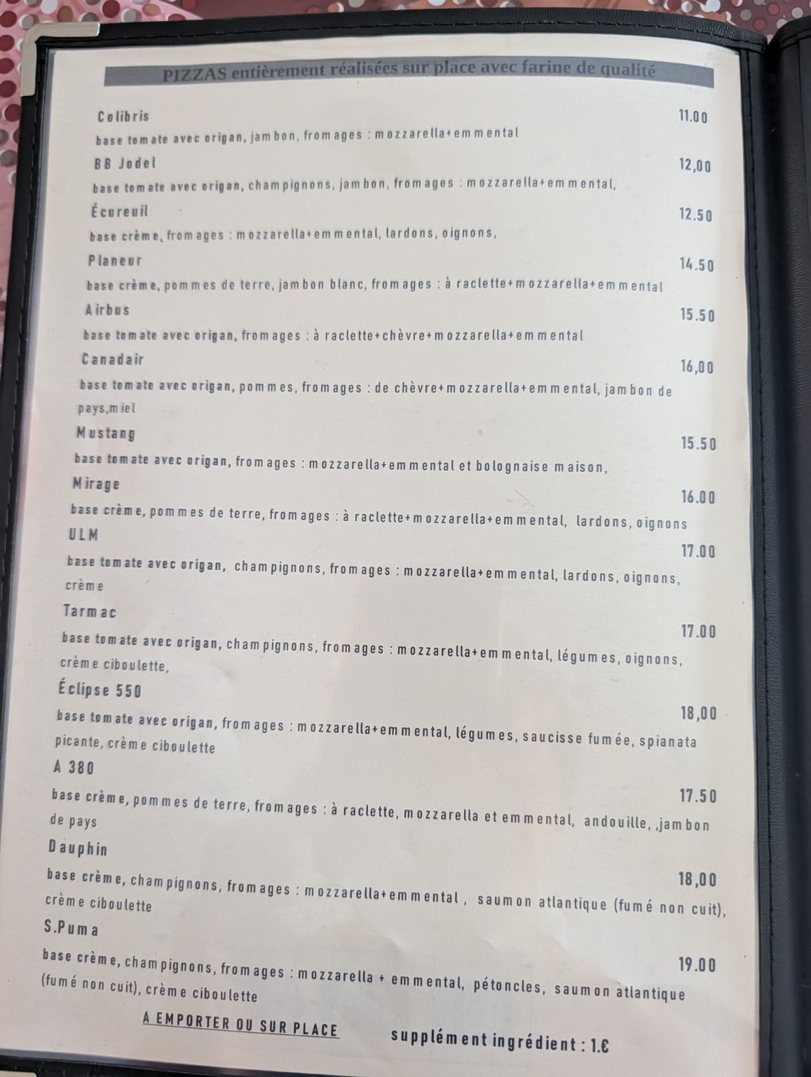 Carte : pizzas